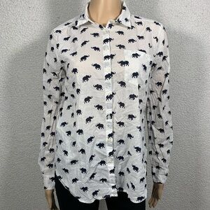 Ann Taylor All Over Elephant Print Button Up Shirt Womens S Novelty Preppy